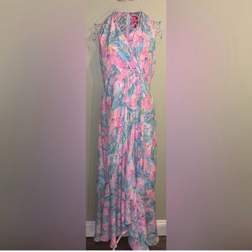 Lilly Pulitzer Tropical Pink and Blue Maxi Dress